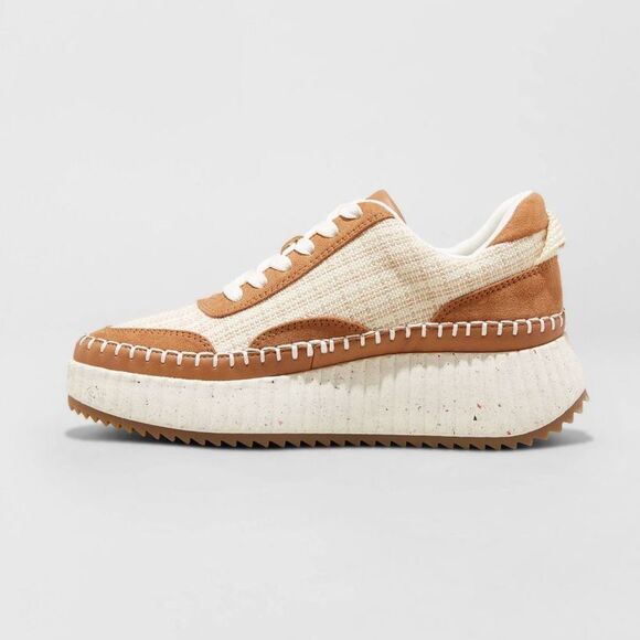 Universal Thread - Women's Low Top Woven Lace Up Sne Tan - Picture 2 of 3